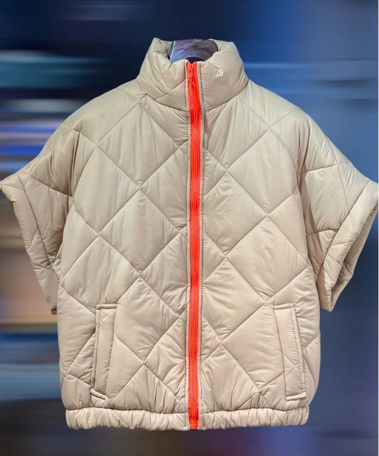 Quilted gilet orange zip - stone