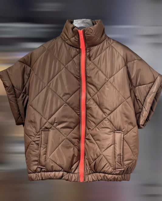Quilted gilet orange zip - chocolate