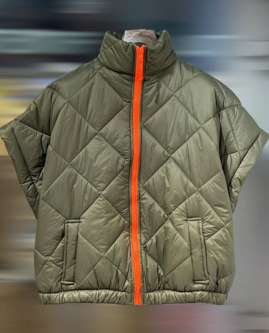 Quilted gilet orange zip - khaki