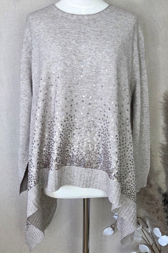 Dip hem sequins knit - taupe