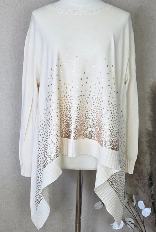 Dip hem sequins knit - cream