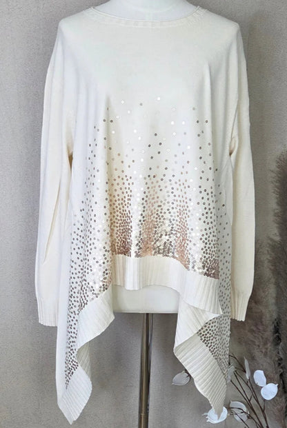 Dip hem sequins knit - cream