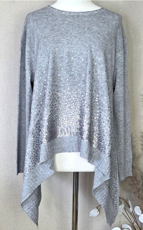 Dip hem sequins knit - grey