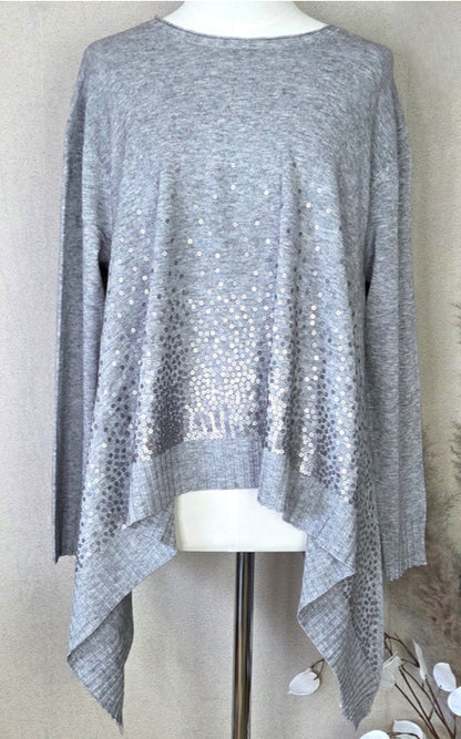 Dip hem sequins knit - grey