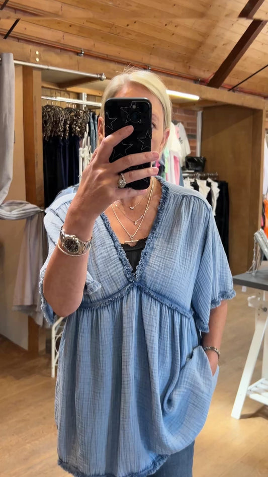V neck cheesecloth top - denim