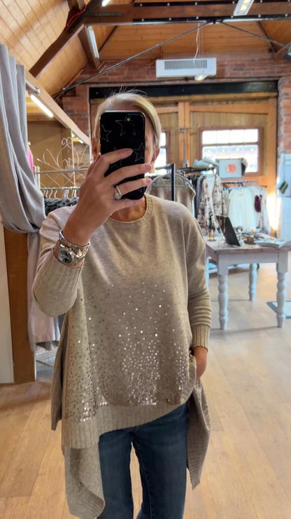 Dip hem sequins knit - taupe